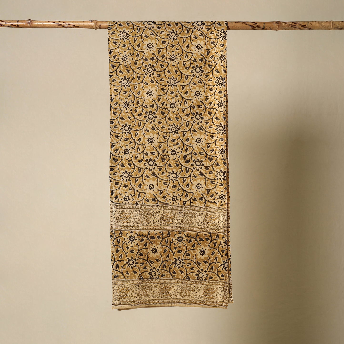 Yellow Pedana Block Print Natural Dyed Cotton Kalamkari Stole