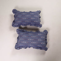 Blue - Set of 2 Pochampally Ikat Cotton Frill Pillow Covers 36