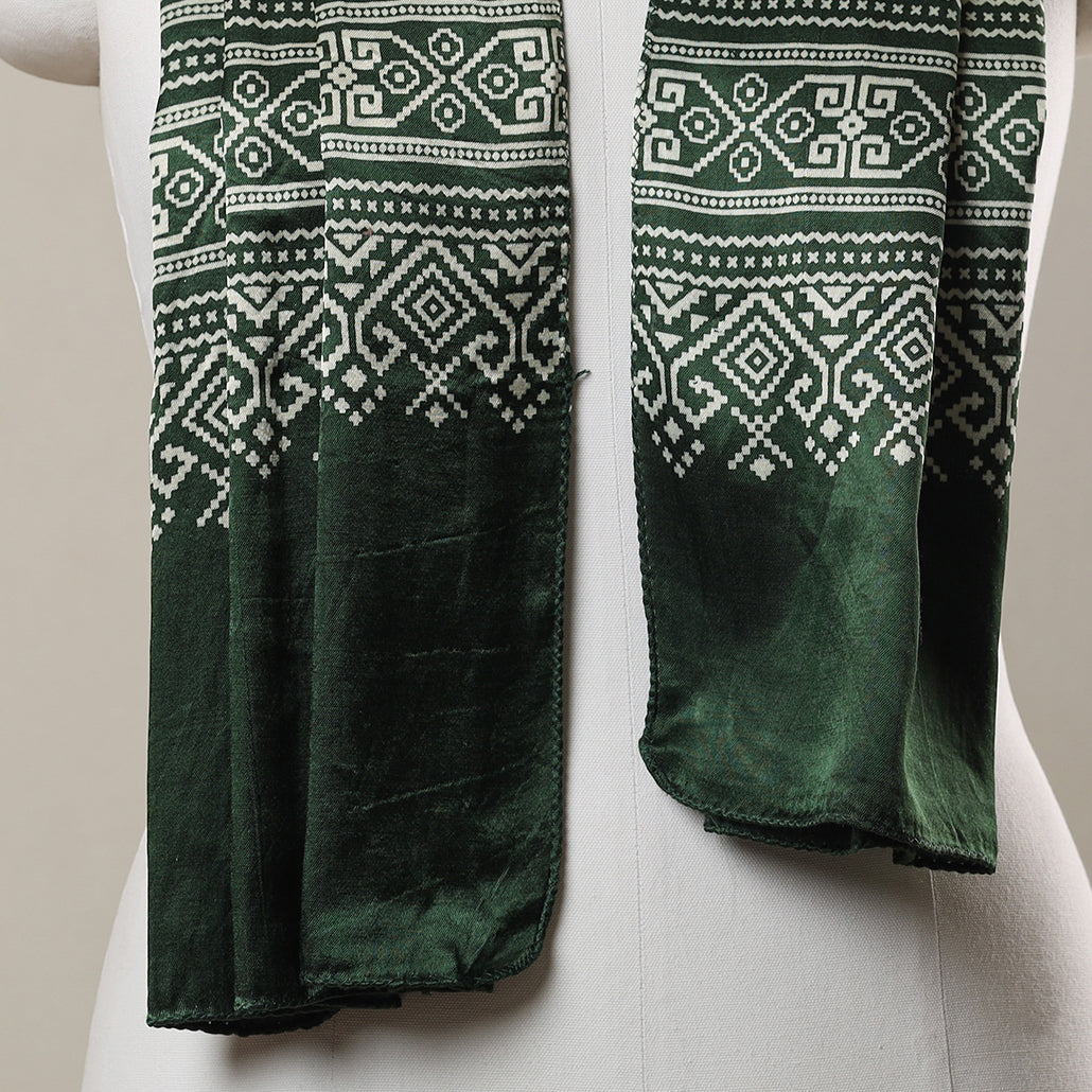Green - Ajrakh Printed Mashru Silk Stole 27