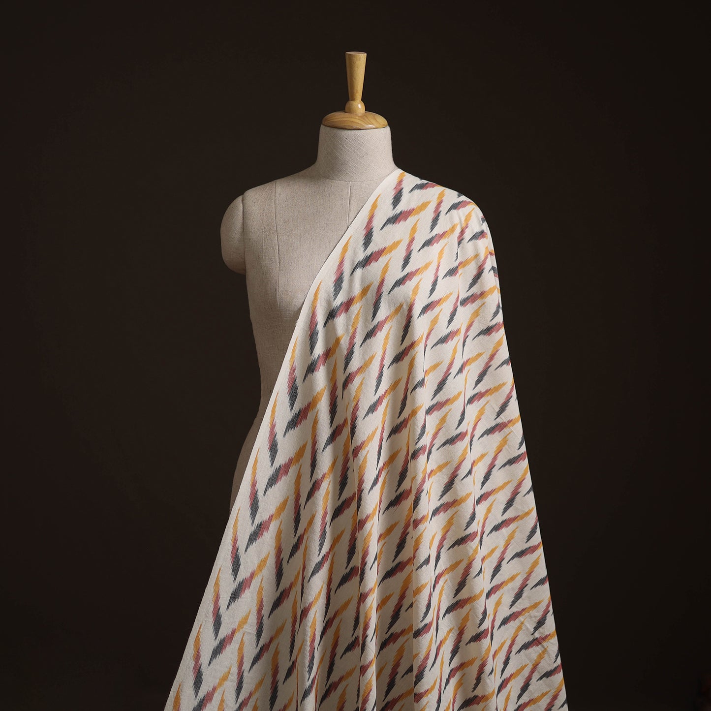 White - Exclusive! Pure Handspun Handwoven Pochampally Ikat Cotton x Wool Fabric 04