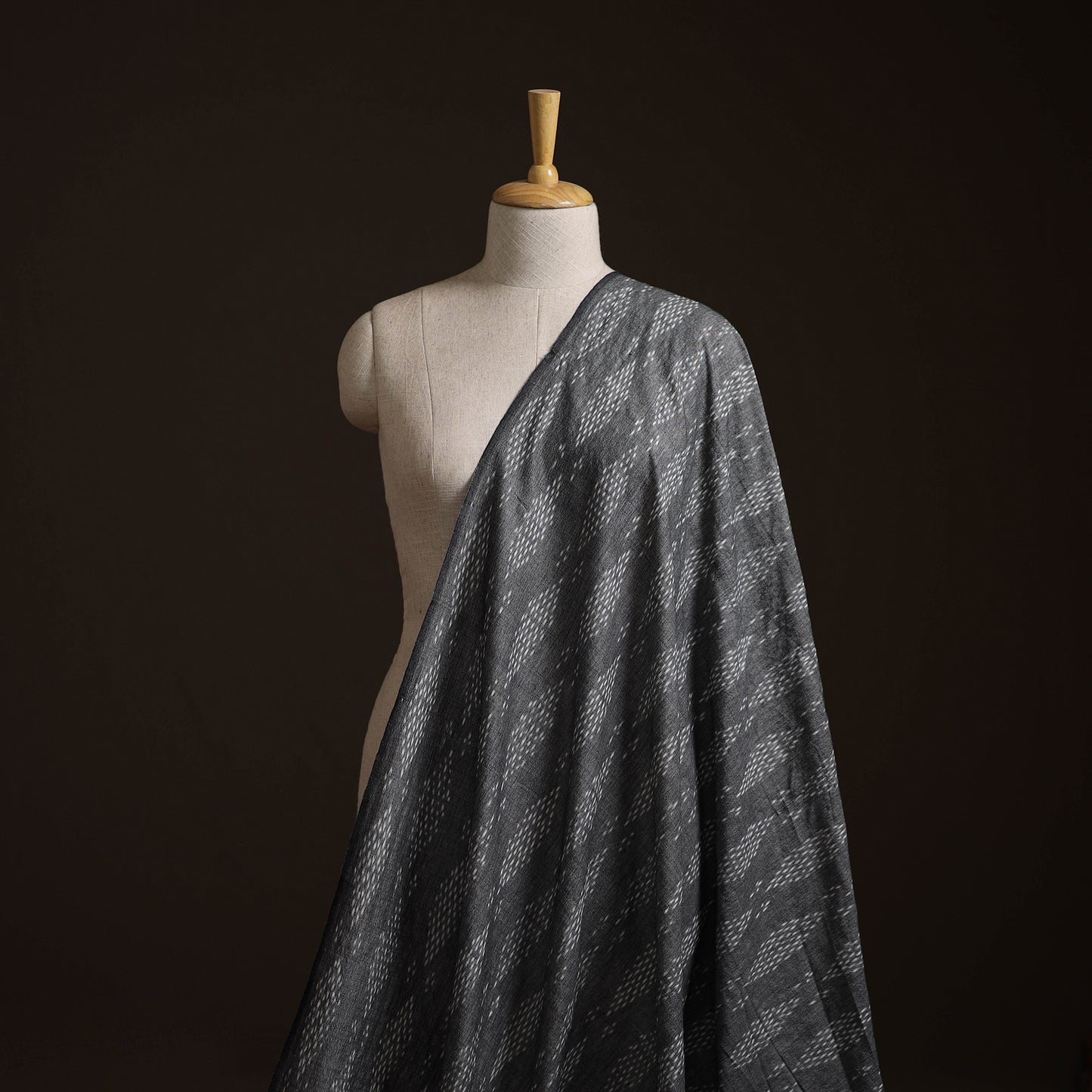 Grey - Exclusive! Pure Handspun Handwoven Pochampally Ikat Cotton x Wool Fabric 05