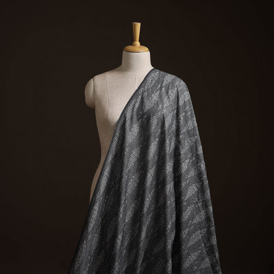 Grey - Exclusive! Pure Handspun Handwoven Pochampally Ikat Cotton x Wool Fabric 05