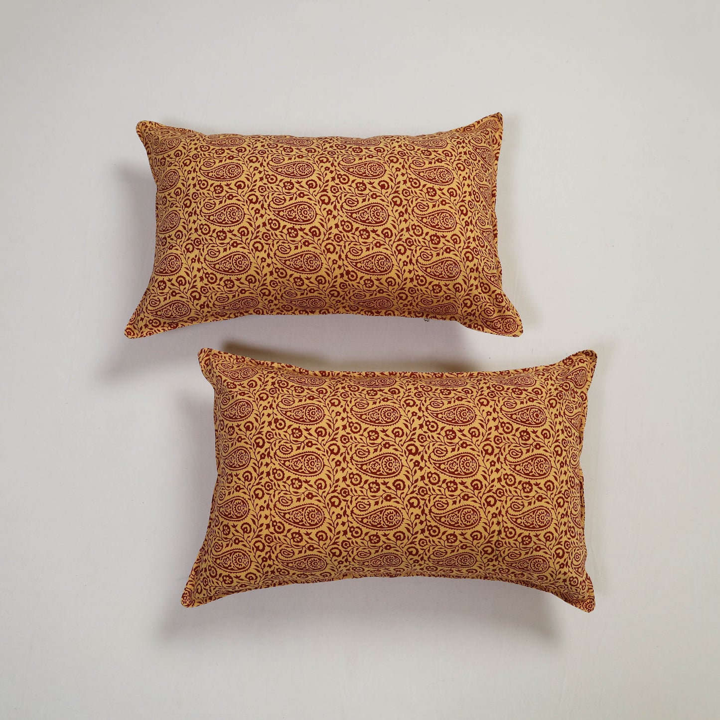 Yellow - set of 2 bagh cotton pillow covers 08 - handcrafted
