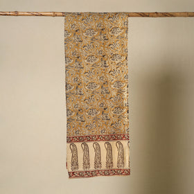 Yellow Pedana Block Print Natural Dyed Cotton Kalamkari Stole