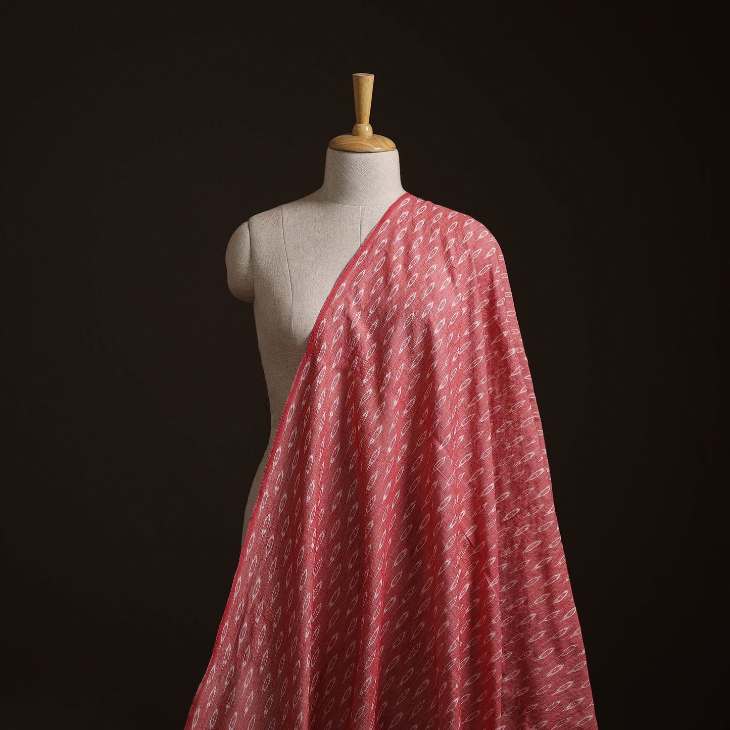 Pink - Exclusive! Pure Handspun Handwoven Pochampally Ikat Cotton x Wool Fabric 07