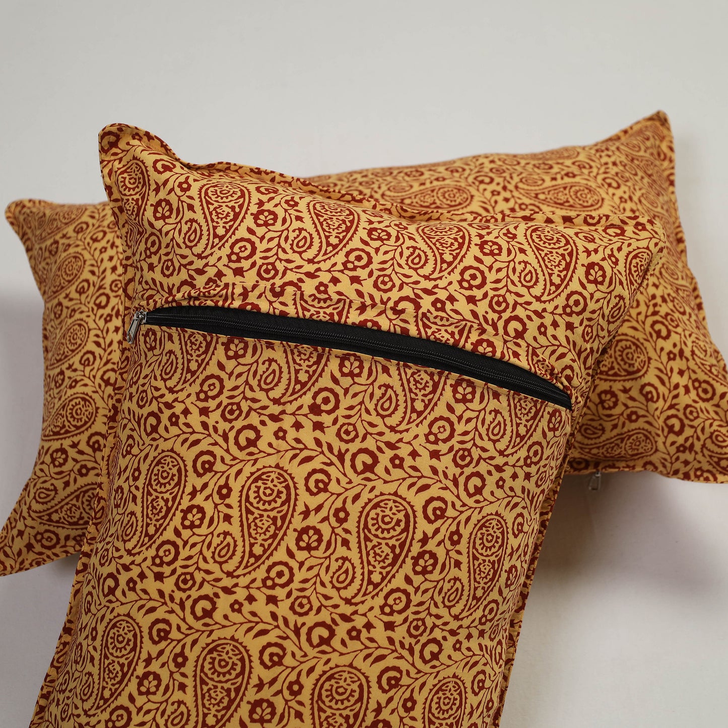 Yellow - set of 2 bagh cotton pillow covers 08 - handcrafted