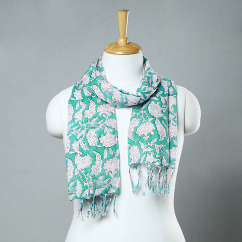 Buy Sanganeri Block Printed Cotton Stole with Tassels 96 Online at iTokri.com
