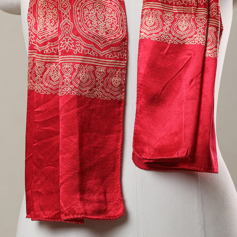 Red - Ajrakh Printed Mashru Silk Stole 30