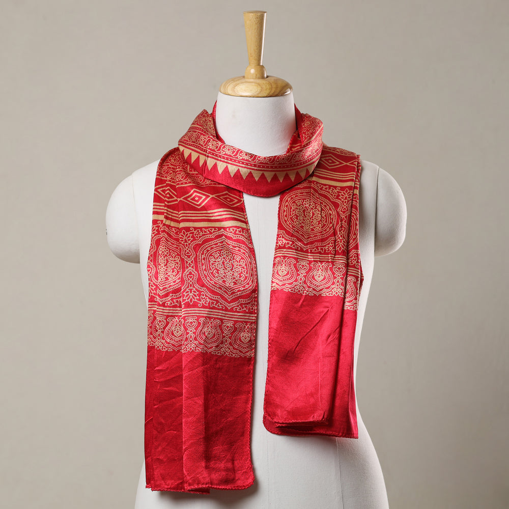 Red - Ajrakh Printed Mashru Silk Stole 30