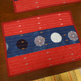 Red - Tagai Work Ajrakh Block Print Cotton Dining Table Runner with Mat Set 31