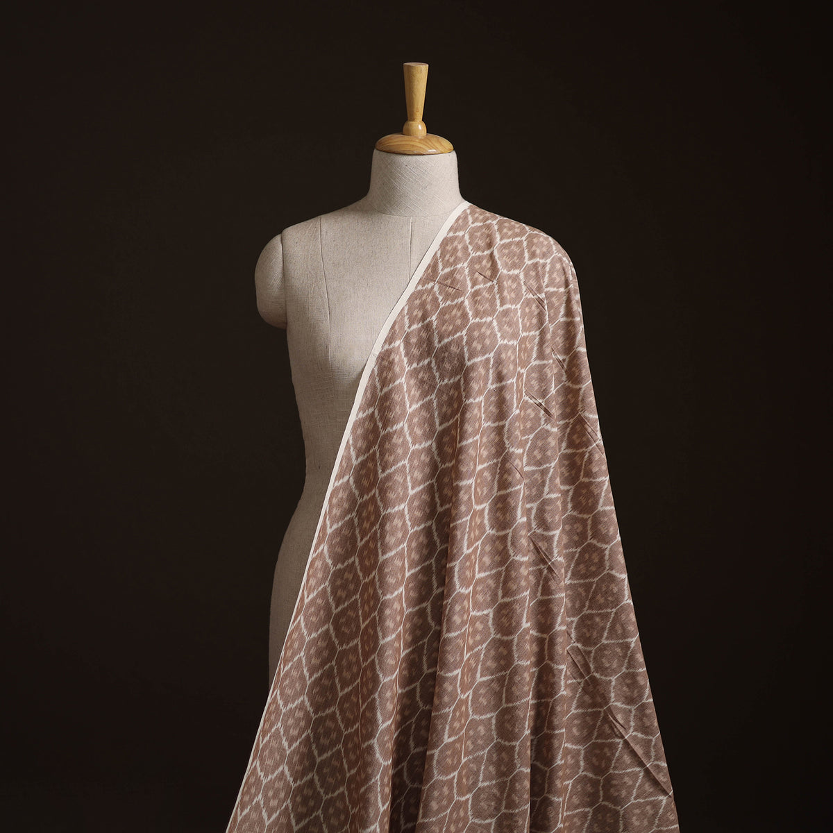 Brown - Exclusive! Pure Handspun Handwoven Pochampally Ikat Cotton x Wool Fabric 11