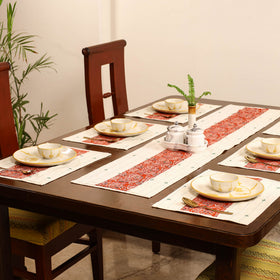 Tagai Work Ajrakh Block Print Cotton Dining Table Runner with Mat Set 32