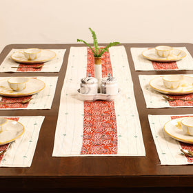 Tagai Work Ajrakh Block Print Cotton Dining Table Runner with Mat Set 32