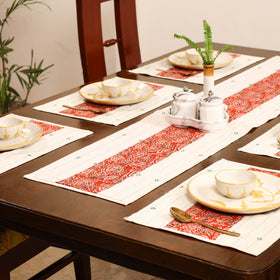 Tagai Work Ajrakh Block Print Cotton Dining Table Runner with Mat Set 32