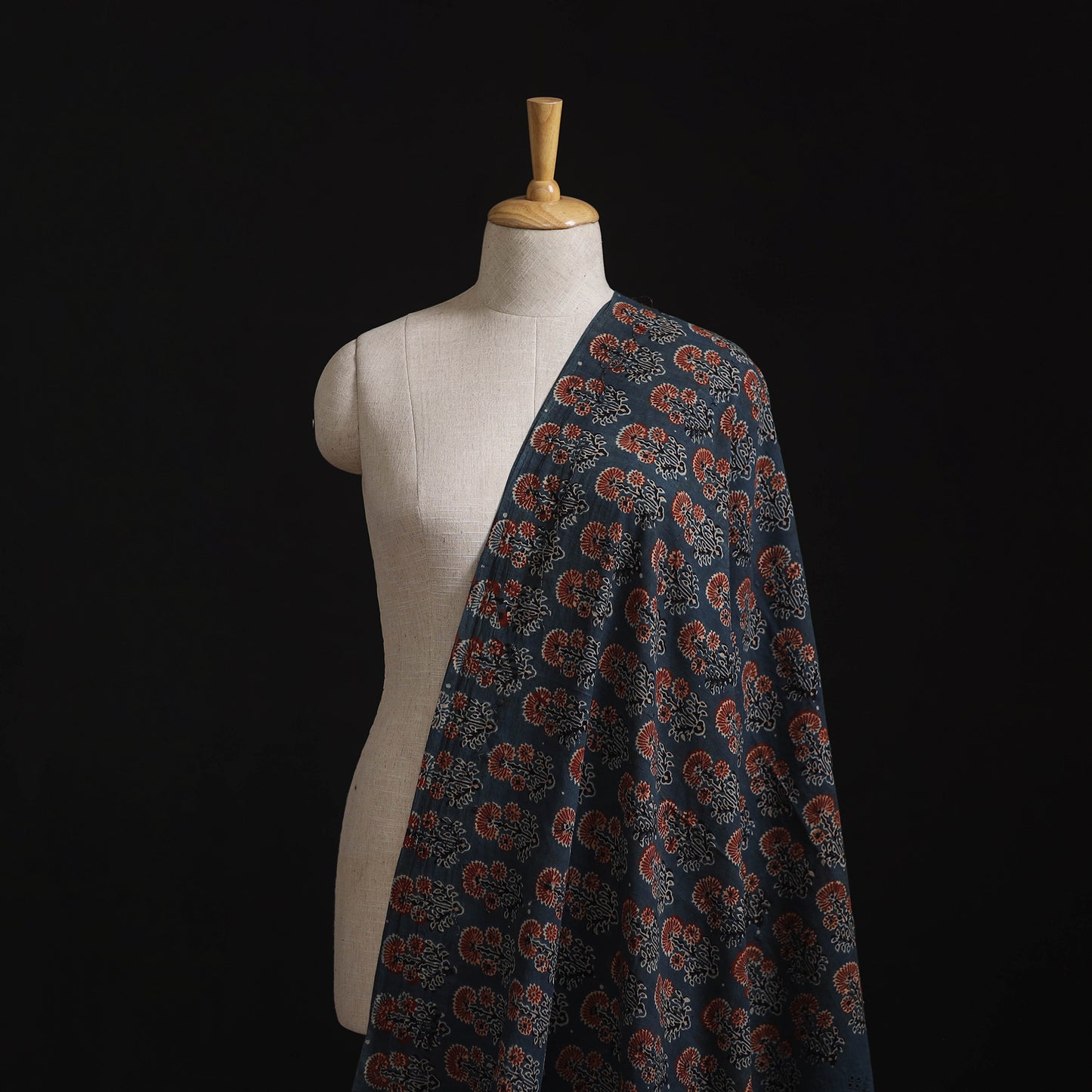 Natural Dyed Hand Block Print Ajrakh Cotton Hakoba Fabric 14