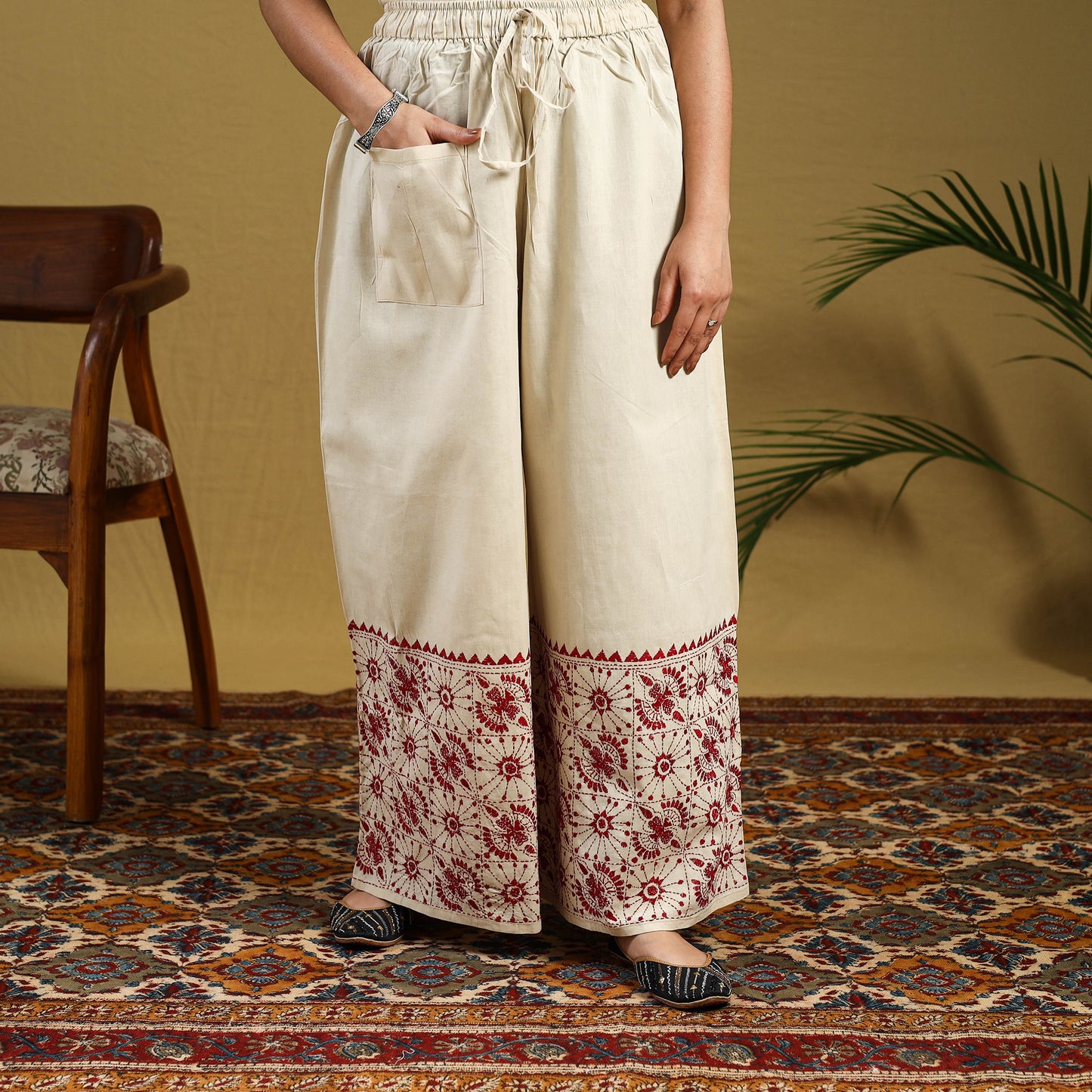 Buy Cotton Bengal Kantha Hand Embroidery Palazzo