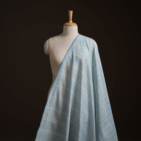 Blue - Exclusive! Pure Handspun Handwoven Pochampally Ikat Silk x Wool Fabric 15
