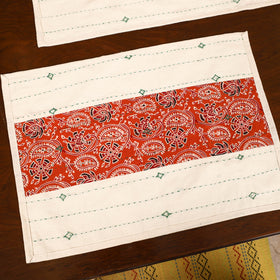 Tagai Work Ajrakh Block Print Cotton Dining Table Runner with Mat Set 32