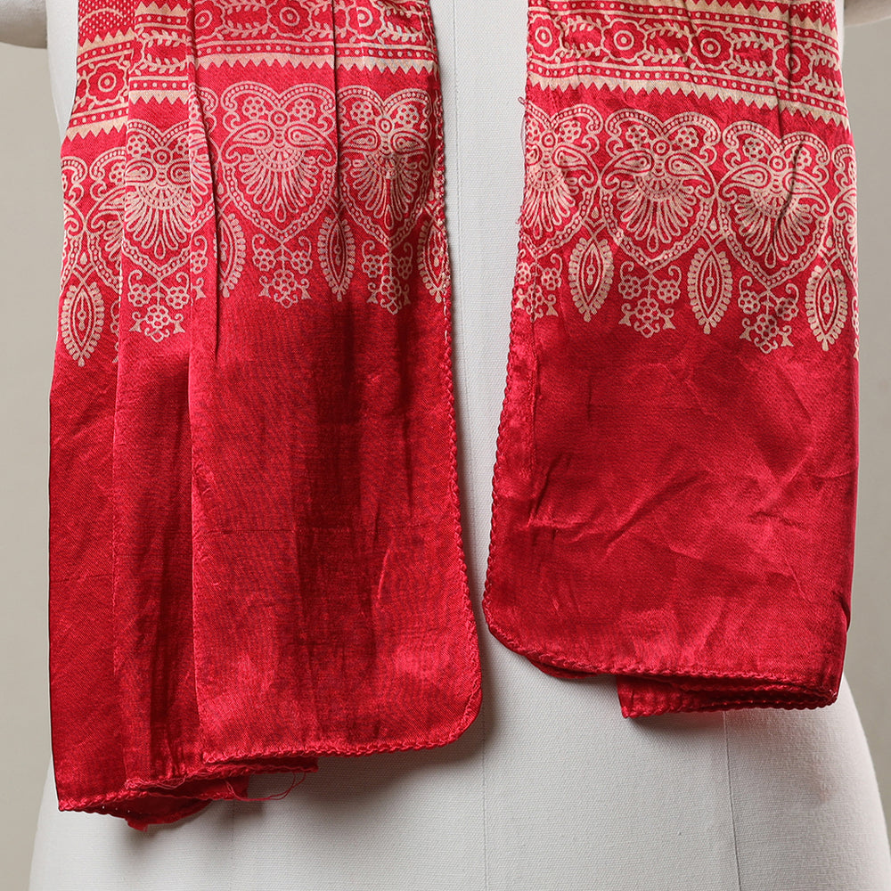 Red - Ajrakh Printed Mashru Silk Stole 35