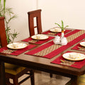Red - Tagai Work Ajrakh Block Print Cotton Dining Table Runner with Mat Set 33