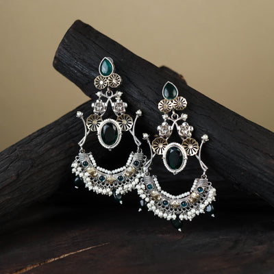 White German Silver-Plated Ethnic Drop Earrings