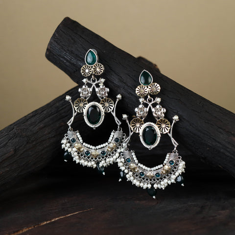 White German Silver-Plated Ethnic Drop Earrings