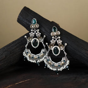 White German Silver-Plated Ethnic Drop Earrings