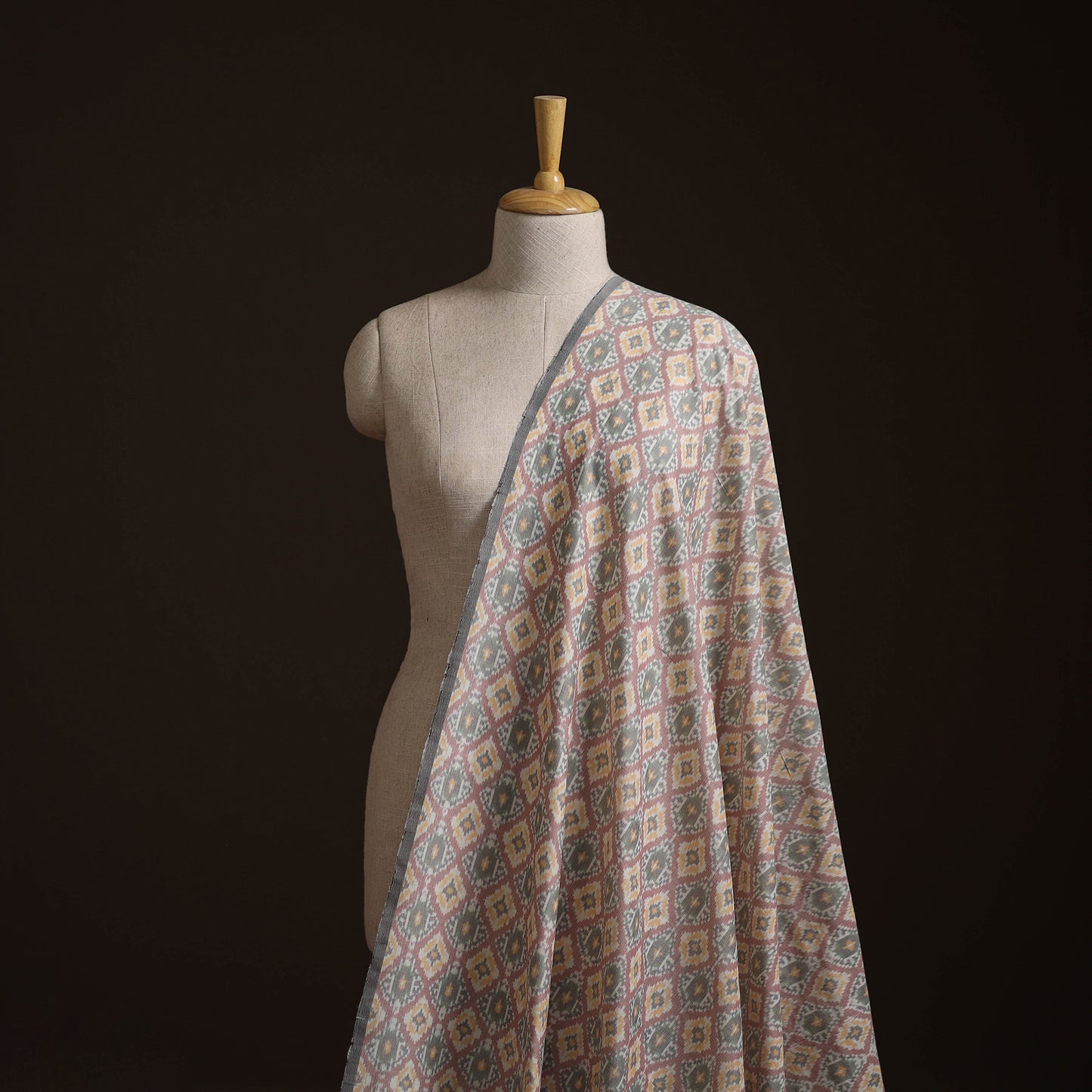 Multicolor - Exclusive! Pure Handspun Handwoven Pochampally Ikat Silk x Wool Fabric 17