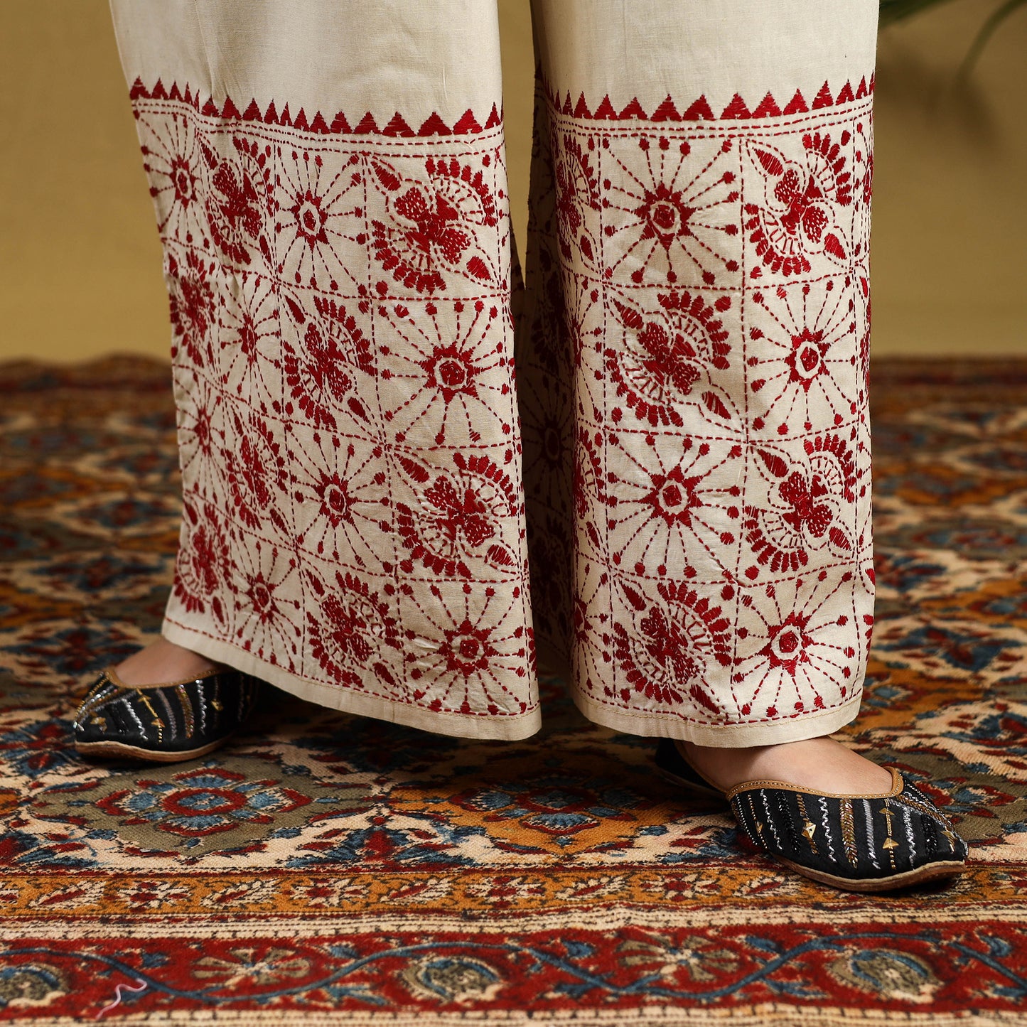 Buy Cotton Bengal Kantha Hand Embroidery Palazzo