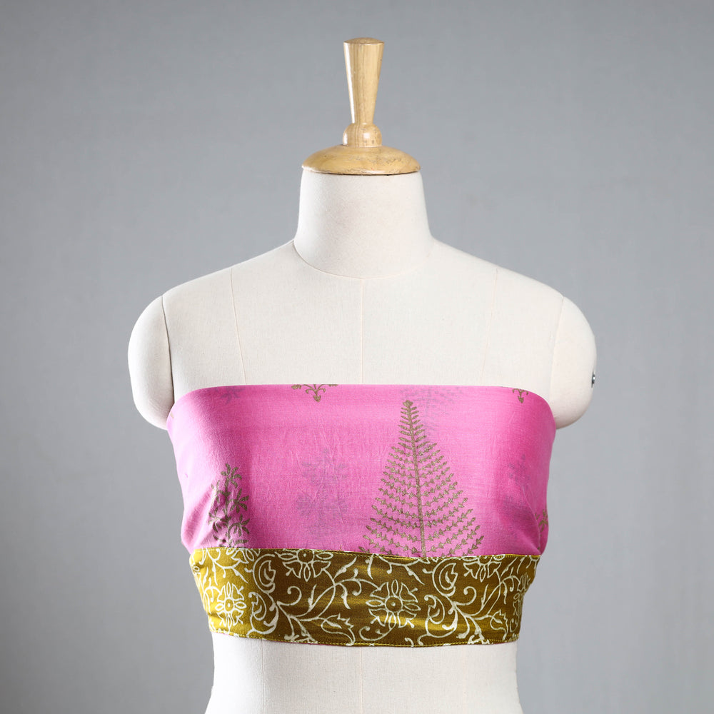 Pink - Sanganeri Gold Block Printed Chanderi Silk Blouse Piece 51