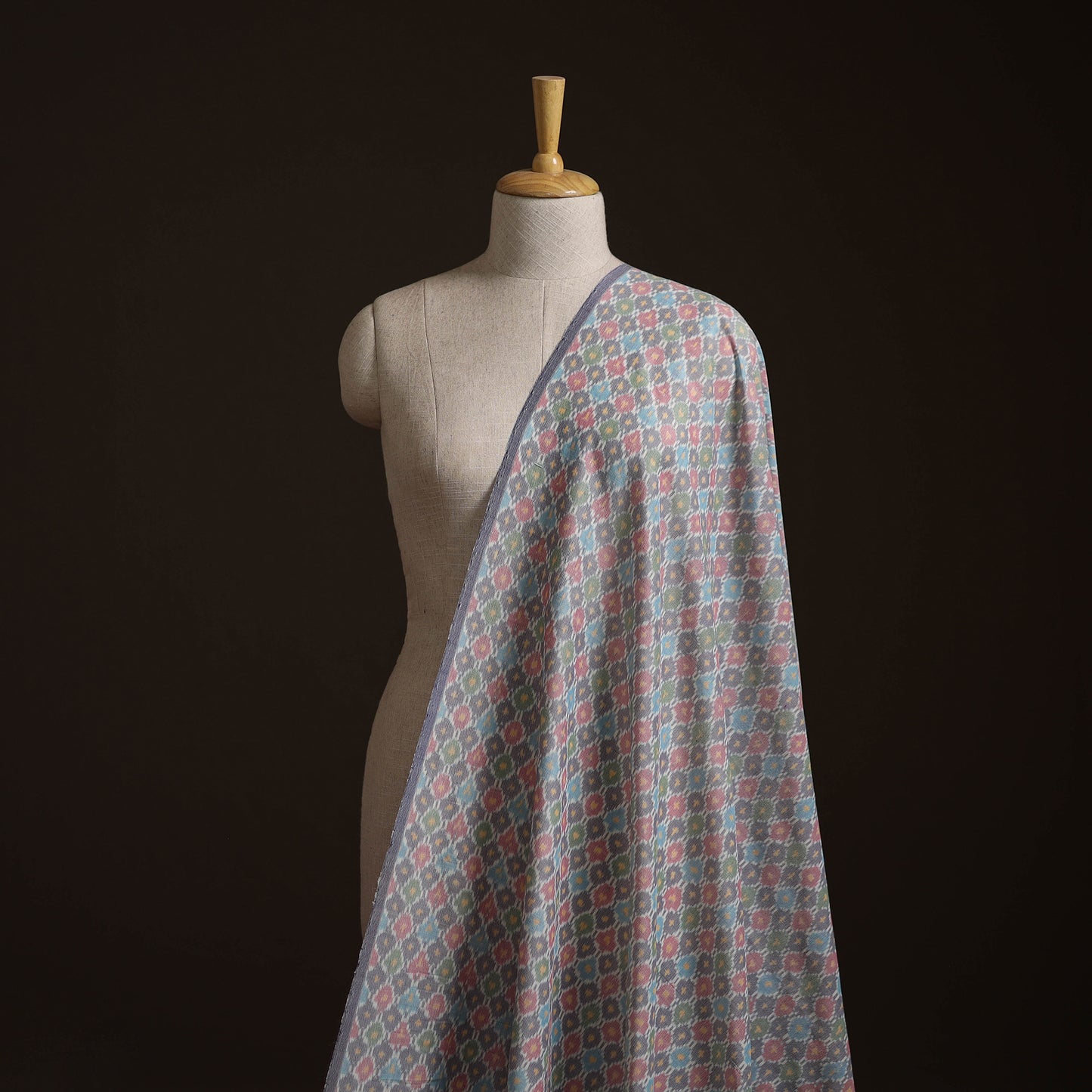 Multicolor - Exclusive! Pure Handspun Handwoven Pochampally Ikat Silk x Wool Fabric 18