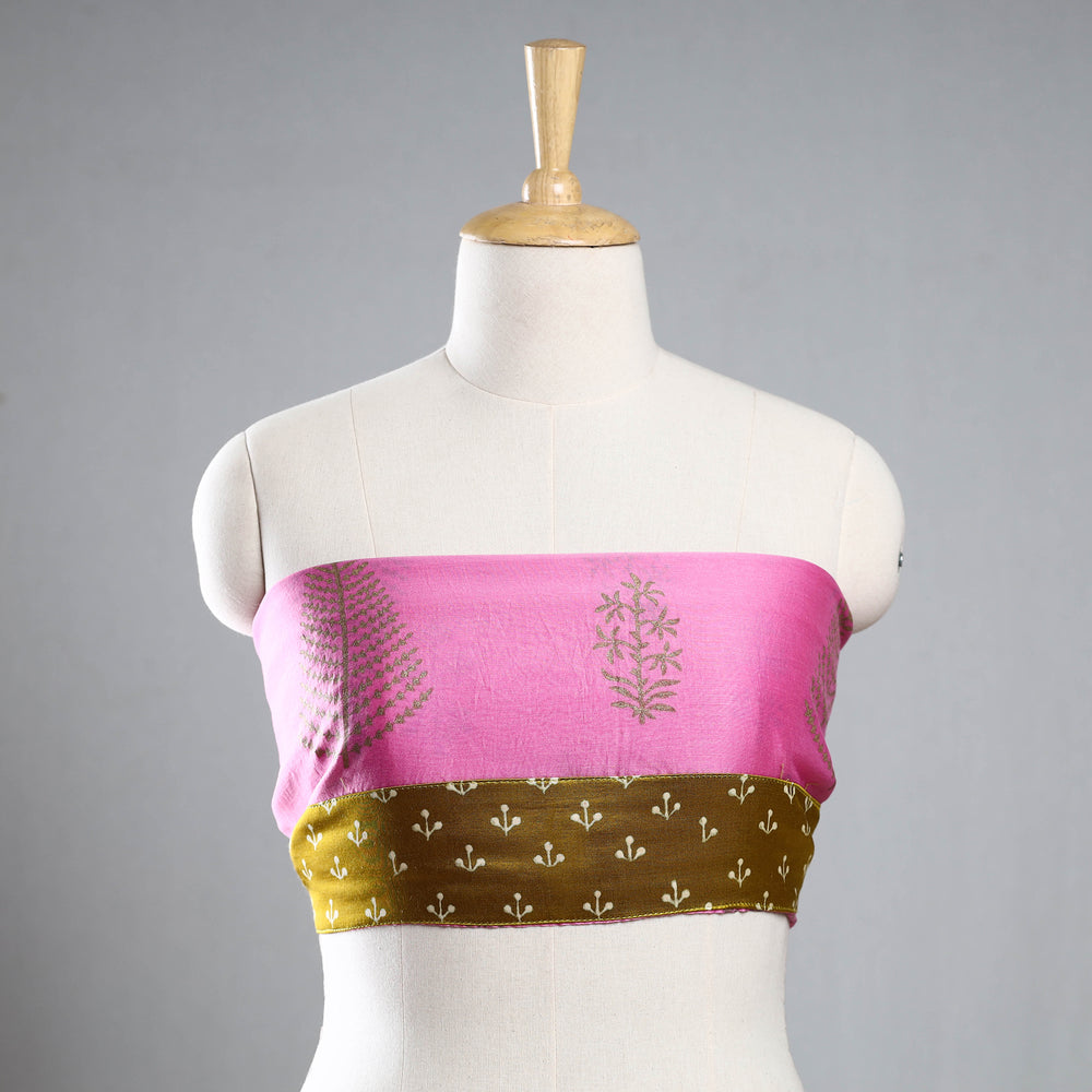 Pink - Sanganeri Gold Block Printed Chanderi Silk Blouse Piece 50