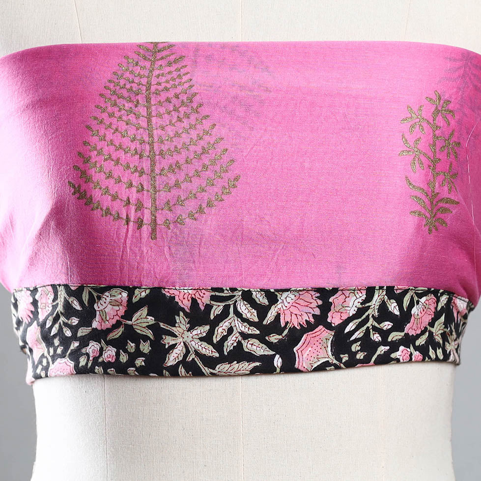 Pink - Sanganeri Gold Block Printed Chanderi Silk Blouse Piece 49