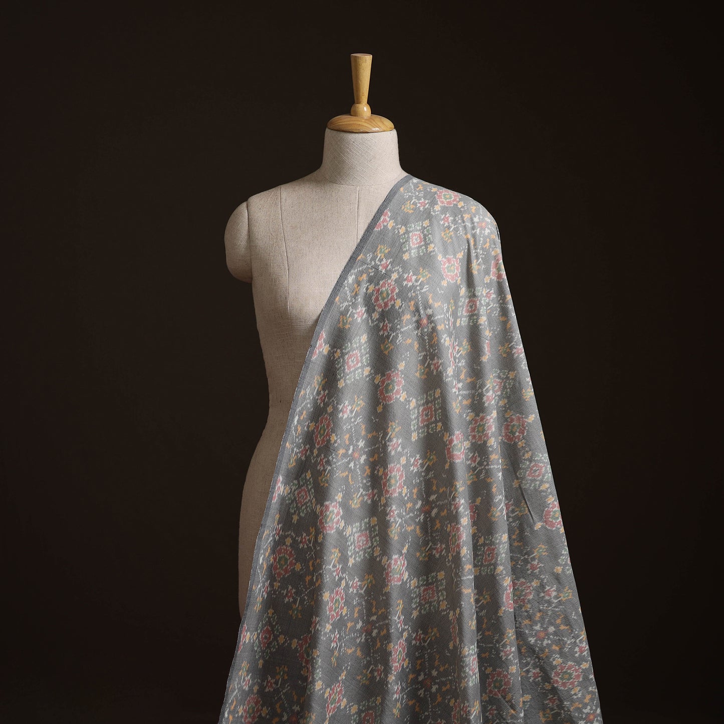 Grey - Exclusive! Pure Handspun Handwoven Pochampally Ikat Silk x Wool Fabric 19