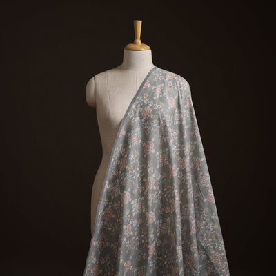Grey - Exclusive! Pure Handspun Handwoven Pochampally Ikat Silk x Wool Fabric 19