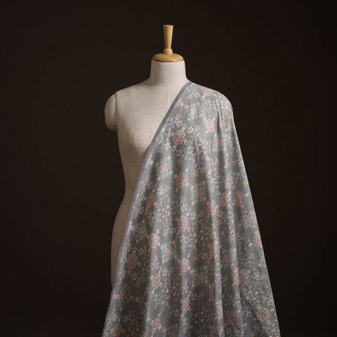 Grey - Exclusive! Pure Handspun Handwoven Pochampally Ikat Silk x Wool Fabric 19