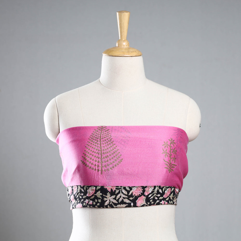 Pink - Sanganeri Gold Block Printed Chanderi Silk Blouse Piece 49