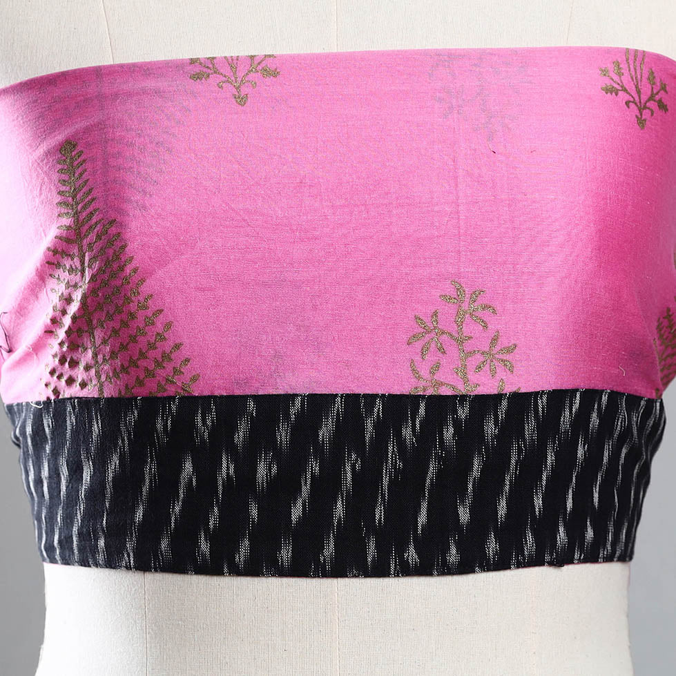 Pink - Sanganeri Gold Block Printed Chanderi Silk Blouse Piece 47