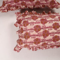 Peach - Set of 2 Bagru Block Print Cotton Frill Pillow Covers 39