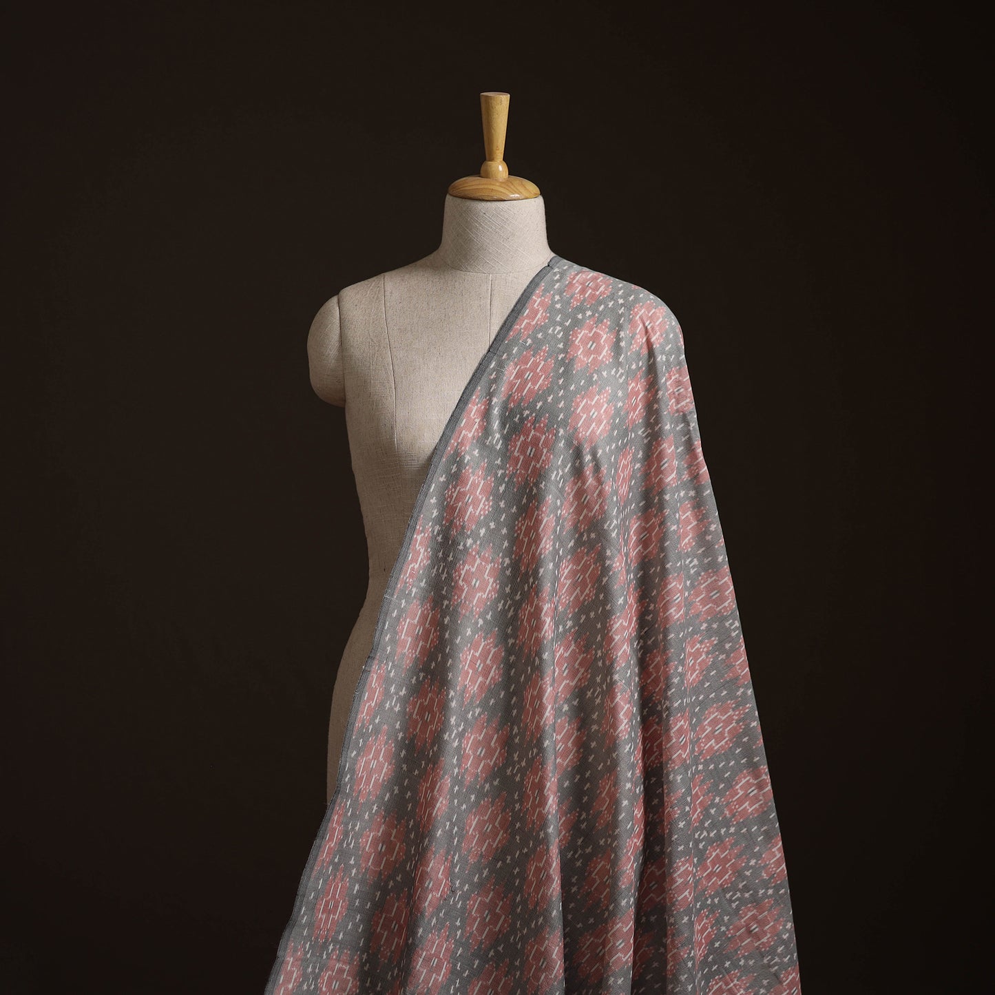 Grey - Exclusive! Pure Handspun Handwoven Pochampally Ikat Silk x Wool Fabric 21