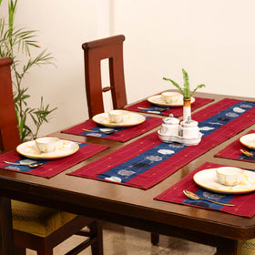 Tagai Work Ajrakh Block Print Cotton Dining Table Runner with Mat Set 35
