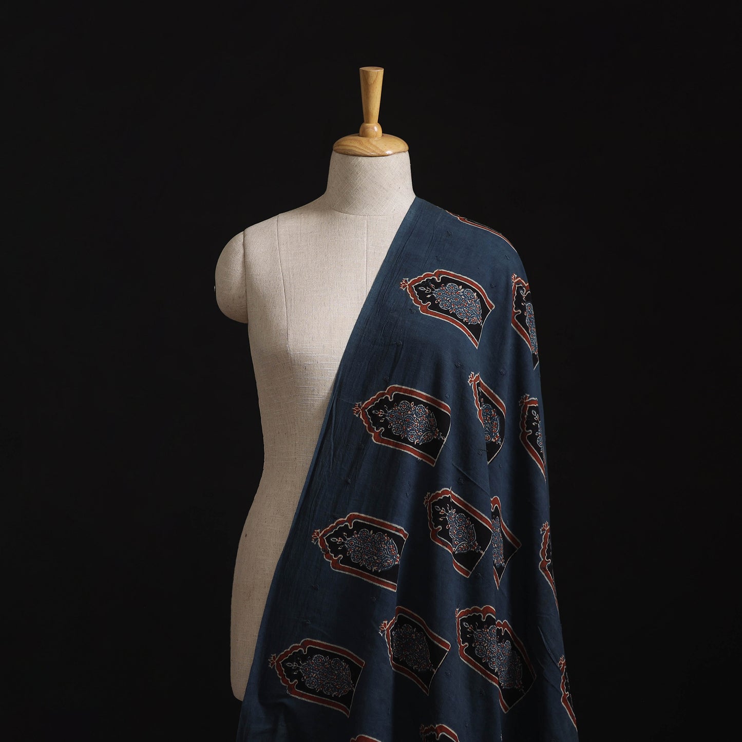 Natural Dyed Hand Block Print Ajrakh Cotton Hakoba Fabric 23