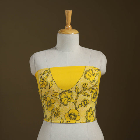 Yellow Cotton Bengal Kantha Stitch Blouse Piece 