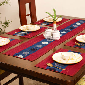 Tagai Work Ajrakh Block Print Cotton Dining Table Runner with Mat Set 35