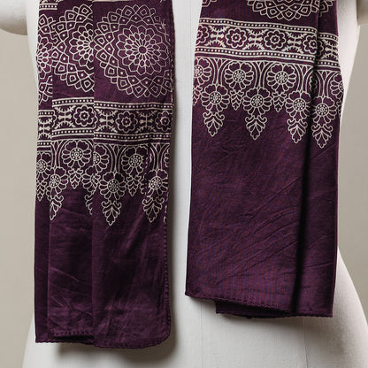Purple - Ajrakh Printed Mashru Silk Stole 47