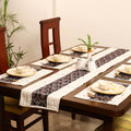 Beige - Tagai Work Ajrakh Block Print Cotton Dining Table Runner with Mat Set 37