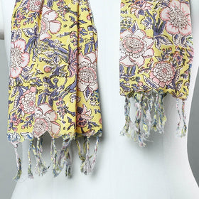  Sanganeri Block Printed Cotton Stole with Tassels 118 