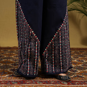 Buy Blue Cotton Bengal Kantha Hand Embroidery Palazzo