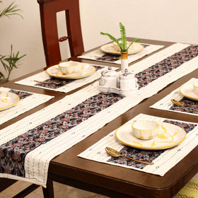 Beige - Tagai Work Ajrakh Block Print Cotton Dining Table Runner with Mat Set 37