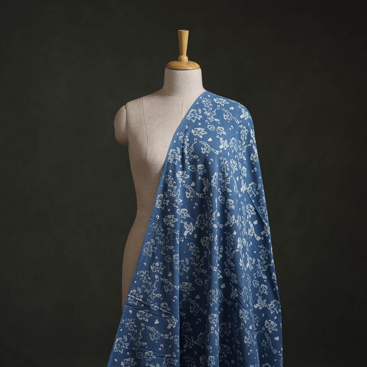 Blue - Authentic Kutch Hand Block Batik Print Pure Handwoven Natural Dyed Kala Cotton Fabric 01